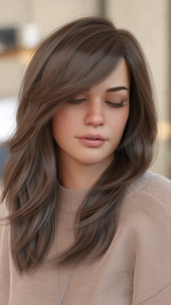 Side-Swept Bangs with Layered Hair